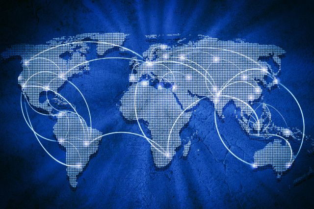 A world map with lines demonstrating a global network which is one of the benefits of becoming IPC certified