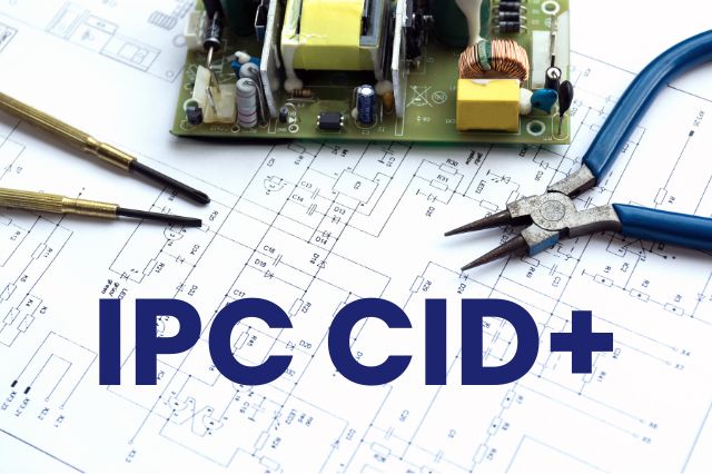 an electronics design drawing with tools and the words IPC CID+ written on it