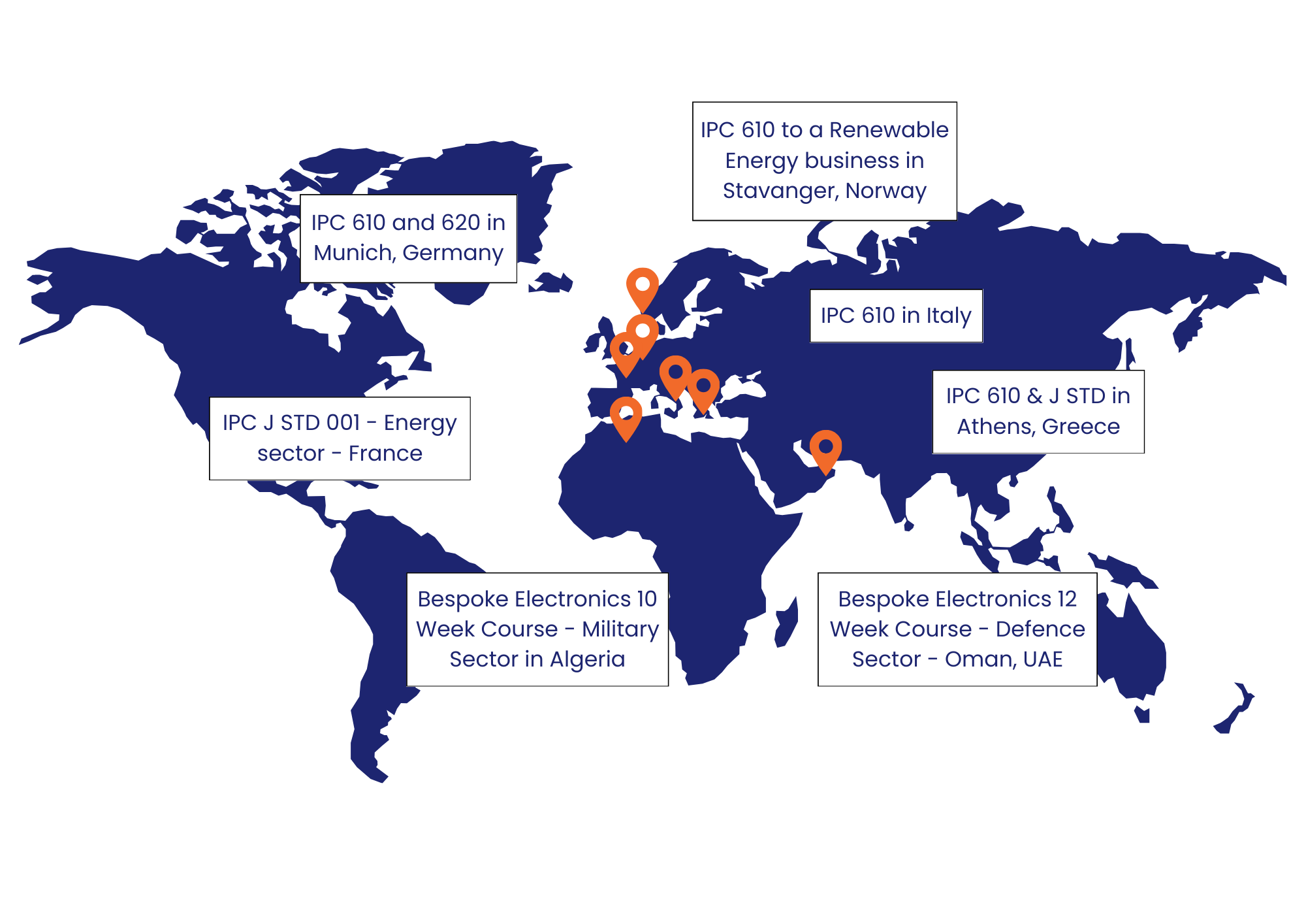 a map of the world showing locations we have delivered IPC training